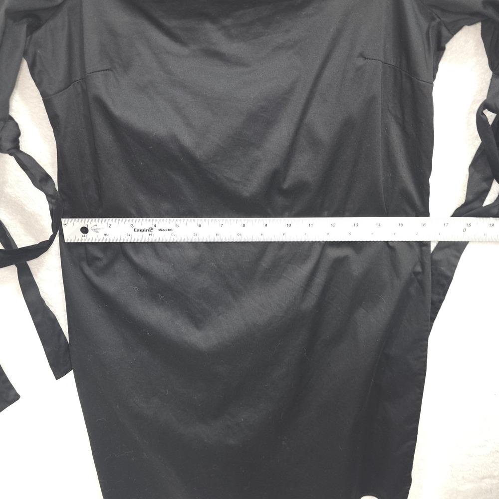 H&M Women's Black Off-The-Shoulder Short Dress 3/4 Bell Sleeves With Ties Size 6 - Picture 6 of 8